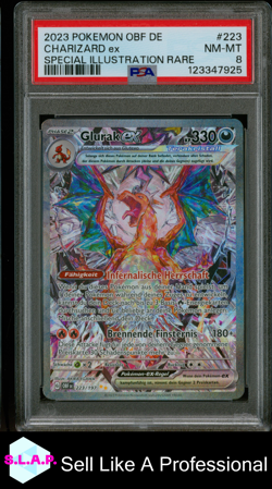GLURAK EX POKEMON OBSIDIANFLAMMEN SPEC ILL RARE DEUTSCH 223/197 2023 PSA 8 - Image 1