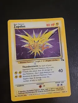Zapdos 15/62 Pokemon Fossil Holo Rare Card Vintage WOTC MP+ - Image 1