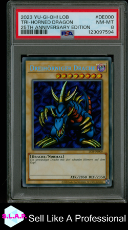 TRI-HORNED DRAGON YU-GI-OH! GERMAN LOB 25TH ANNIVERSARY ED 2023 DE000 PSA 8 - Image 1
