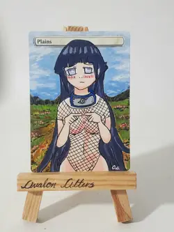 Hand Painted Altered Art Forest - Anime Girl - Hinata Hyuga - Naruto - MTG - TCG - Image 1