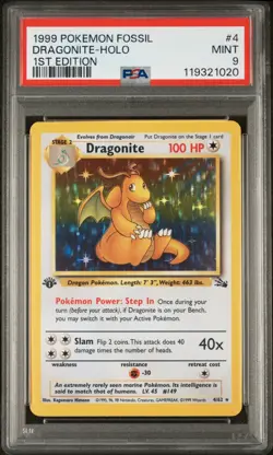 1999 Pokemon Fossil 1st Edition Dragonite Holo 4/62 PSA 9 *NEW CERT* - Image 1