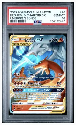 2019 Pokemon Reshiram & Charizard GX Tag Team #20 PSA 10 GEM MINT Unbroken Bonds - Image 1