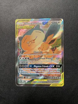 Pokemon Eevee & Snorlax GX Tag Team Promo Card Black Star Full Art #SM169 - Image 1