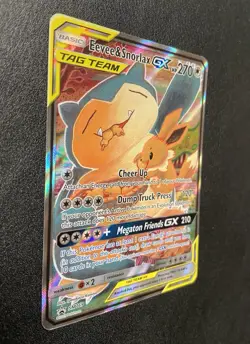 Pokemon Eevee & Snorlax GX Tag Team Promo Card Black Star Full Art #SM169 - Image 3
