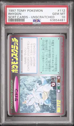 UNSCRATCHED Rhydon Pokemon 1997 Pokemon Scratch Cards Japanese #112 POP 1 PSA 10 - Image 1