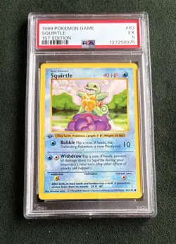 Squirtle *1st Edition* Shadowless Base Set Pokemon Card 63/102 Graded PSA 5 - Image 1