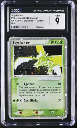 CGC 9 Scyther ex EX Ruby & Sapphire Spanish 102/109 Holo SWIRL Pokemon Card - Image 1