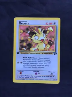 Pokemon Cards: Team Rocket 1st Edition Common: Meowth 62/82 - Image 1