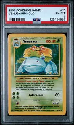 1999 POKEMON BASE SET UNLIMITED #15 VENUSAUR-HOLO PSA 8 - Image 1