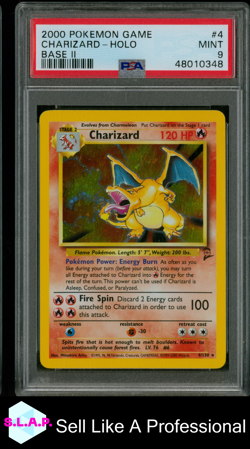 CHARIZARD POKEMON 4/130 2000 BASE 2 HOLO ENGLISH PSA 9 - Image 1