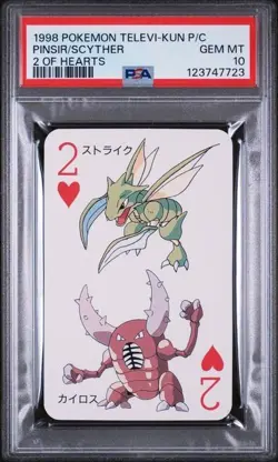 PSA 10 GEM MINT 1998 Pokemon Televi-Kun Pinsir Scyther 2 of Hearts - Image 1