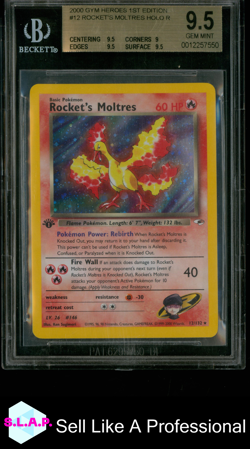 ROCKETS MOLTRES POKEMON 12/132 2000 GYM HEROES HOLO ENGLISH BGS 9.5 - Image 1