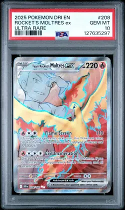 2025 POKEMON DRI EN-DESTINED RIVALS ULTRA RARE TEAM ROCKET'S MOLTRES EX PSA 10 - Image 1