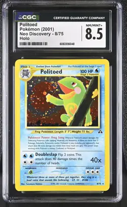 CGC 8.5 Politoed 2001 Neo Discovery 8/75 Holo SWIRL Pokemon Card - Image 1