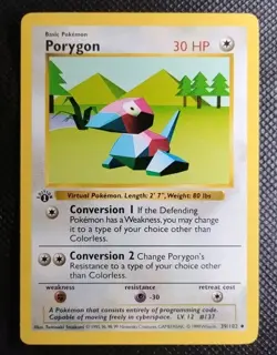 Porygon 1st Edition Shadowless Base Set 39/102 WOTC Pokemon Card - EXCELLENT+ - Image 1