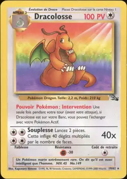 2000 Pokemon FRENCH Unlimited Fossil Dracolosse-Dragonite 19/62 EX - Image 1