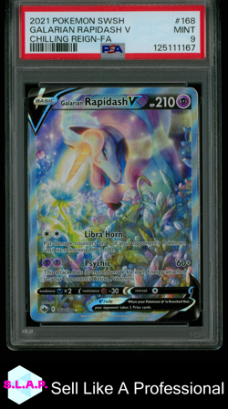 GALARIAN RAPIDASH V CHILLING REIGN-FA POKEMON SWSH CHILLING REIGN 2021 168 PSA 9 - Image 1