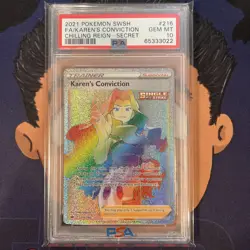 ??PSA 10 GEM MINT 2021 Pokemon Chilling Reign KAREN'S CONVICTION #216 Full Art - Image 2