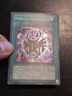 Yu-Gi-Oh! SUPER RARE CARD MASK OF THE ACCURSED LON-019 1996 VINTAGE PRINT NM - Image 2
