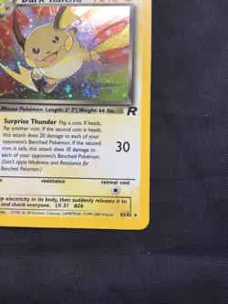 Pokemon Cards: Team Rocket 1st Edition Rare Holo: Dark Raichu 83/82 - Image 5