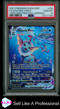 FA/AQUANA VMAX VPRN.VMX.PRM.COLL-GER POKEMON SWSH BLCK STR PROMO 2021 182 PSA 10 - Image 1
