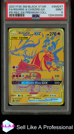FA/RSHRM.&CHRZRD.GX PR-R&C GX PREM COLL POKEMON SM BLCK STR PRM 2021 SM247 PSA 9 - Image 1