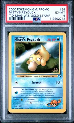 2000 Game Promo Misty's Psyduck Top Deck Magazine Gold Stamp #54 Non-Holo PSA 6 - Image 1