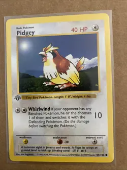 Pokemon TCG Pidgey Base Set 57/102 1st Edition Never Played Near Mint - Image 1