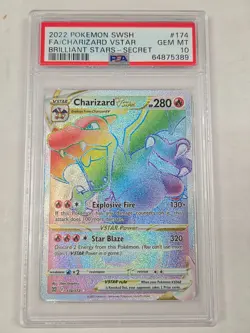 PSA 10 Charizard Vstar 174 Pokemon Sword Shield Brilliant Stars Rainbow Secret - Image 1