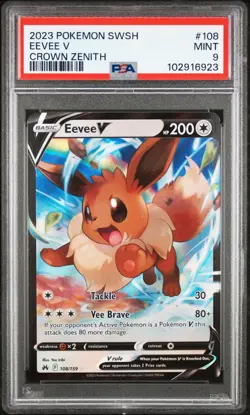 2023 Pokemon Sword & Shield Crown Zenith Eevee V 108/159 PSA 9 MINT - Image 1
