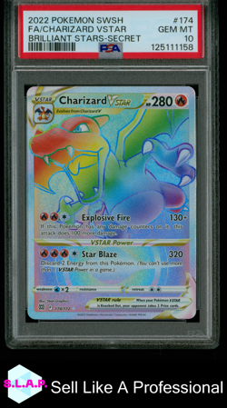 FA/CHARIZARD VSTAR BRILLIANT STARS-SECRET POKEMON SWSH 2022 174 PSA 10 - Image 1