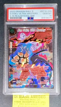 DRAGONBALL PSA 10 SON GOKU,ULTRA MASTERY BT16-005 S.16 REALM/GODS DB SUPER CARD - Image 1