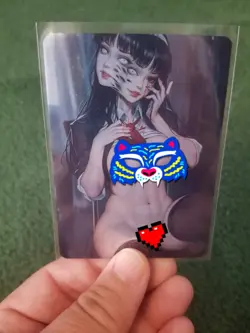 SCARY BRUNETTE TEMPTRESS FOIL WAIFU ANIME CARD - Image 1