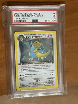 2000 Dark Dragonite Holo 1st Edition PSA 5 Pokemon Card - Image 1
