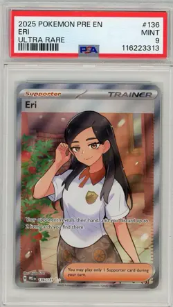2025 Pokemon Prismatic Evolutions Eri Ultra Rare #136 PSA 9 Mint - Image 1