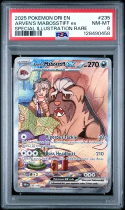 PSA Near Mint-Mint 8 2025 POKEMON DESTINED RIVALS SIR 235 ARVEN'S MABOSSTIFF ex - Image 1