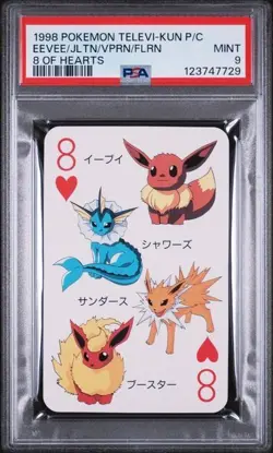 PSA 9 MINT 1998 Pokemon Televi-Kun Eevee Jolteon Vaporeon Flareon 8 of Hearts - Image 1
