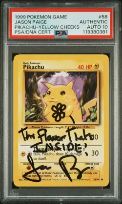 1999 POKEMON BASE SET UNLIMITED YELLOW CHEEKS PIKACHU PSA AUTHENTIC DNA AUTO 10 - Image 1