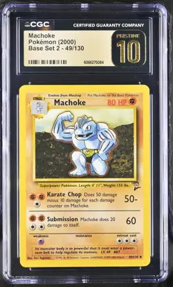CGC 10 PRISTINE Machoke 2000 Base Set 2 49/130 Pokemon Card - Image 1