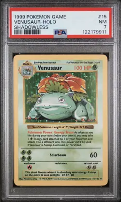Base Set Shadowless Venusaur 🍃 Pokemon Card Holo Rare ✨ PSA 7 Near Mint - Image 1
