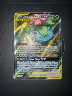 Pokemon Venusaur and Snivy GX SM 229 Full Art Tag Team Promo - Image 1