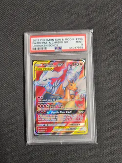 Pokemon Unbroken Bonds #194 Full Art Reshiram & Charizard Tag Team GX PSA 9 Mint - Image 1