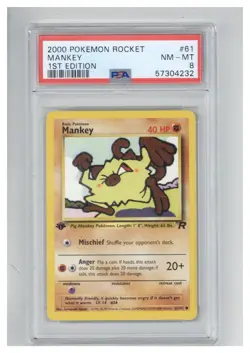 2000 Pokemon Rocket 61 Mankey 1st Edition PSA 8 - Image 1
