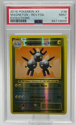 2016 POKEMON XY EVOLUTIONS #38 MAGNETON REVERSE FOIL PSA 9 MINT - Image 1
