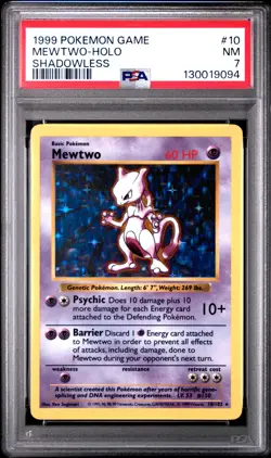 1999 POKEMON GAME SHADOWLESS #10 MEWTWO-HOLO PSA 7 - Image 1