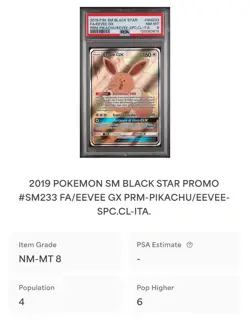 POKEMON PSA 8 EEVEE GX FULL ART SM233 PROMO PRM-PIKACHU/EEVEE SPC.CL ITALIANO - Image 4