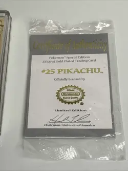 Pokemon Pikachu 23k Gold Plated Trading Card 1999 Nintendo #25 with Certificate - Image 3