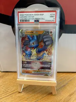 2022 Pokemon Black Star Promo Lucario VSTAR SWSH214 PSA 9 Mint - Image 1