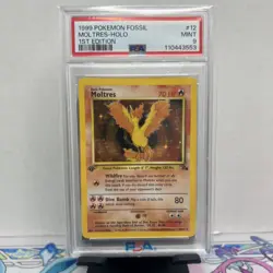 1999 POKEMON FOSSIL 1ST ED #12 MOLTRES-HOLO PSA 9 - Image 1