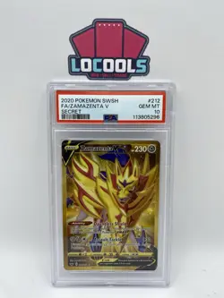 2020 Pokemon Sword & Shield Legendary Zamazenta V Gold Secret 212 FA PSA 10 Gem - Image 1